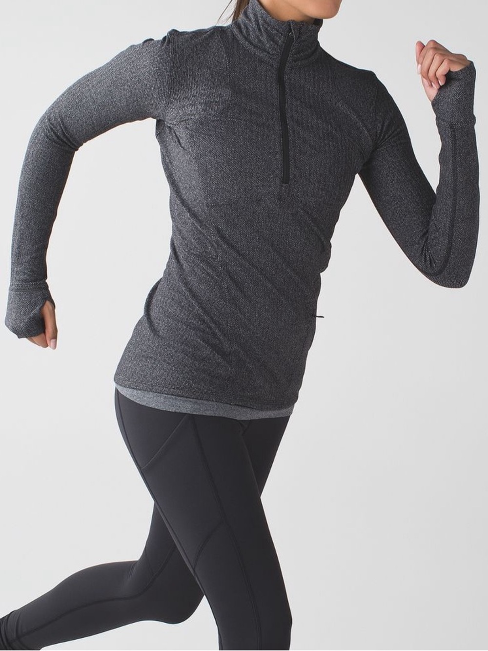 Lululemon Kanto Catch Me 1/2 Zip Sweater Heathered Herringbone Black size 8